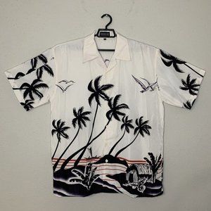 Ferugini Y2K Hawaiian Shirt 2XL Beach Palm Trees All Over Pattern Y2K‎ Button Up